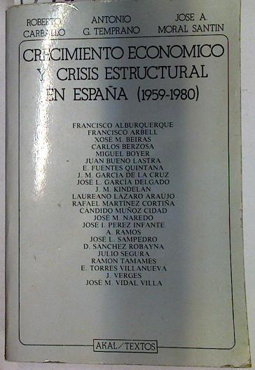 Crecimiento económico y crisis estructural en España (1959-1980) | 129441 | Moral Santin, J. Antonio/Carballo, Roberto/Temprano, Antonio G.